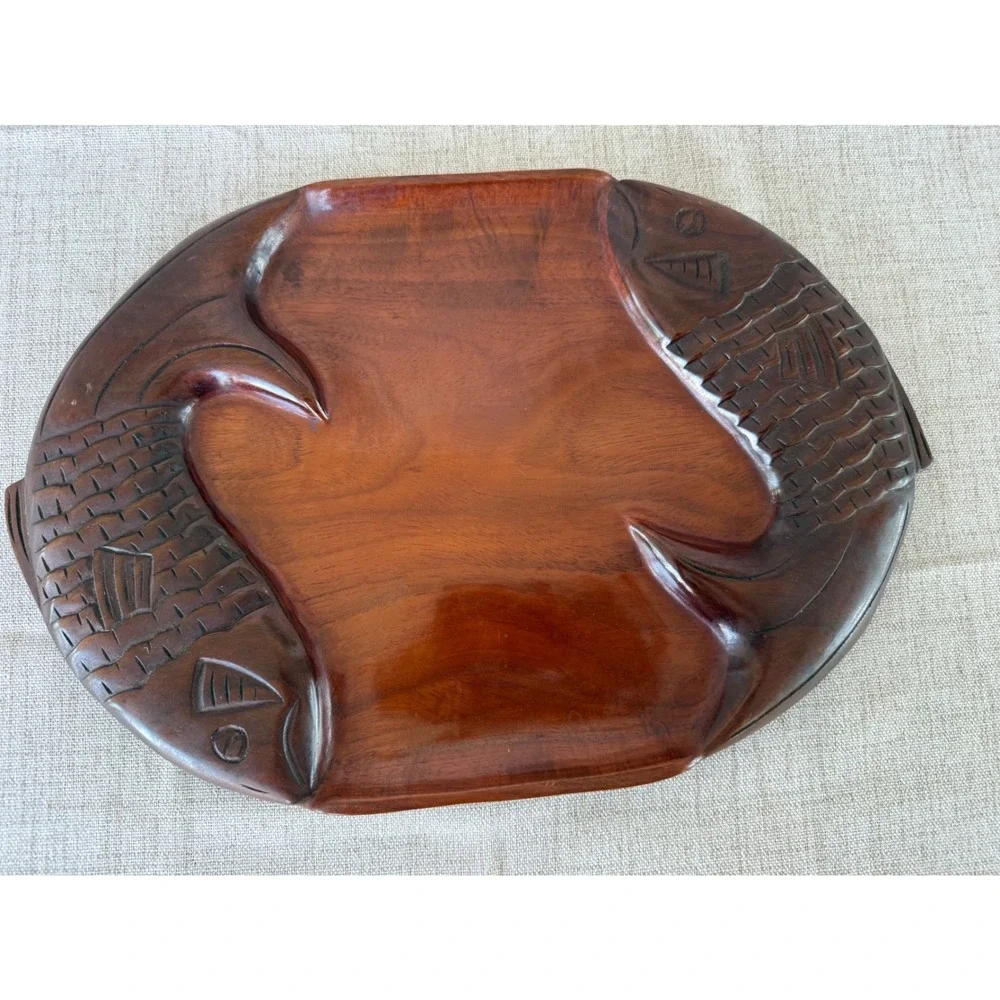 Hand carved vintage fish Sushi Serving Tray 15.5